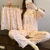 Cloud Cotton Pajamas Women'S Summer Cute Striped Cartoon Loungewear Crew Neck Lace Short Sleeve Three-Piece Set