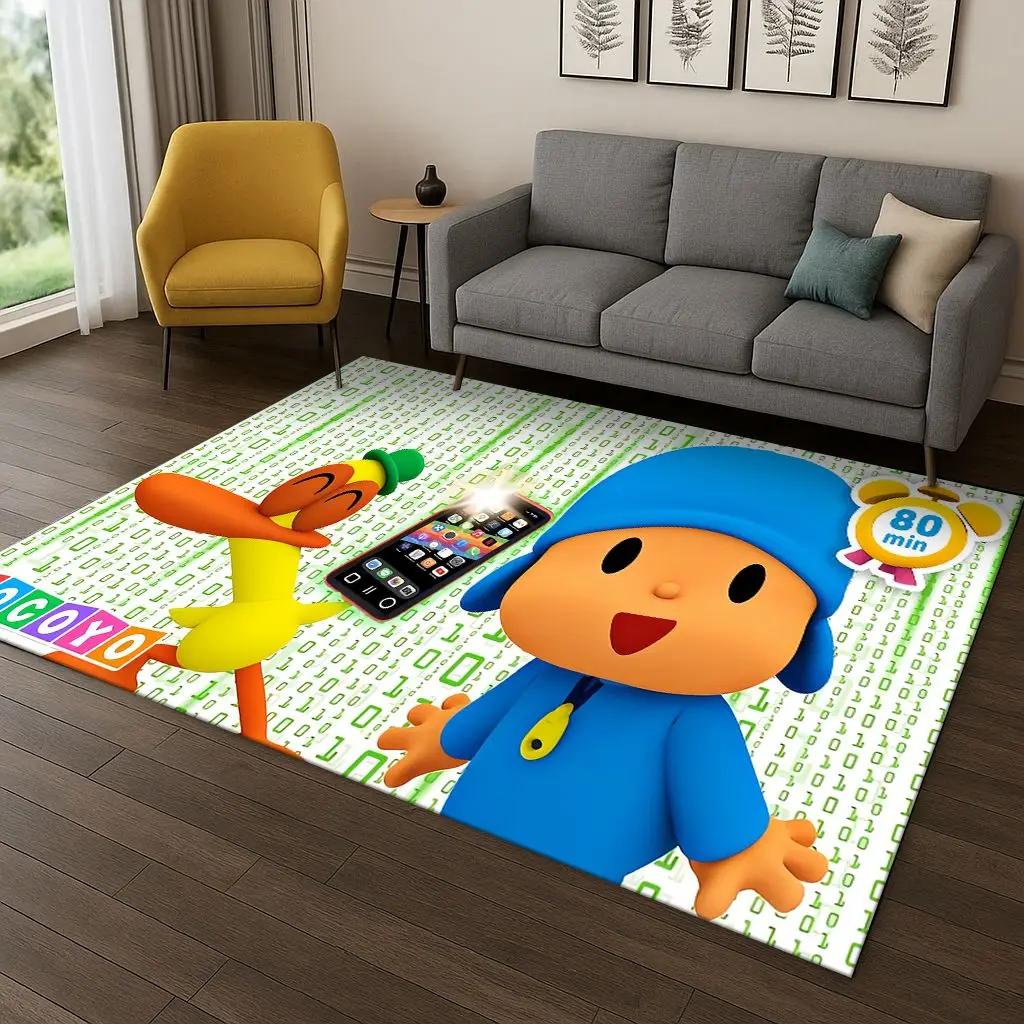 3D P-Pocoyo Elly Pato Cartoon Carpet Rug for Bedroom Living Room Sofa Home Decor,kids Play Game Area Rug Non-slip Floor Mat Gift