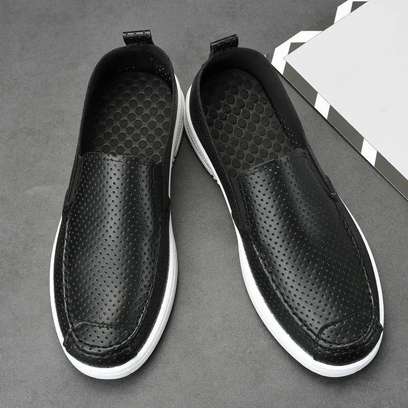 

Fashion Flat White Men s Leather Shoes Breathable Legitimate Common Social Slip-on Designer Classic Original Elegant Pu Male Casual Shoe 44