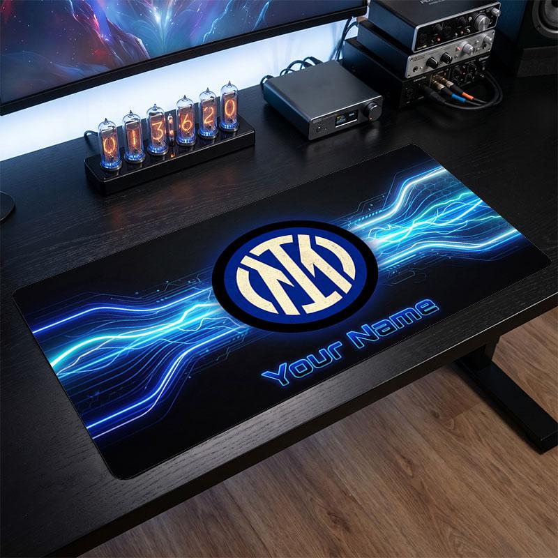 Tappetino per Mouse Grande Personalizzato Inter Milan, Stampa Testo Nome Personalizzato, Tappetino da Scrivania Antiscivolo con Logo Calcio, Regalo per Gamer