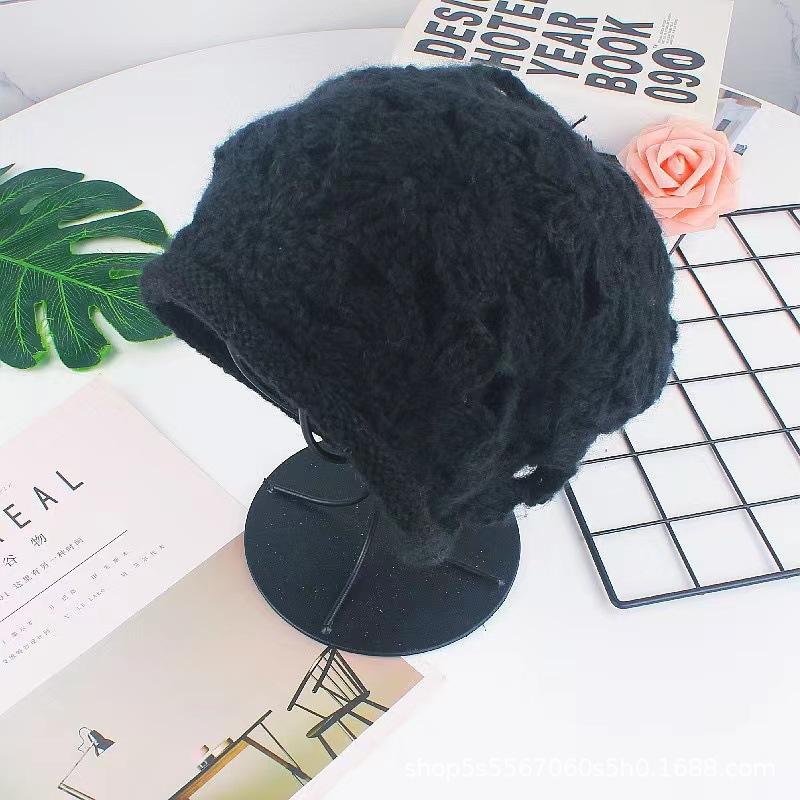 New Double Hat Ladies Knitted Hook Hollow Pattern Breathable Knitted Hat Wool Stacking Hat