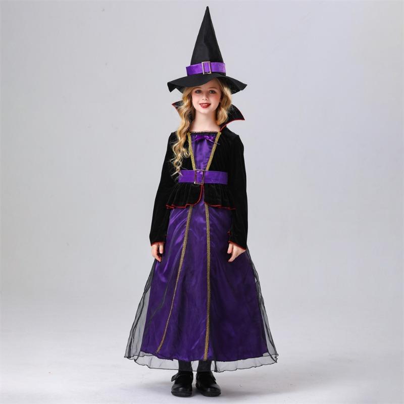 Children's Halloween Purple Style Witch Characters Dress Up Stage in Masquerade Costumes