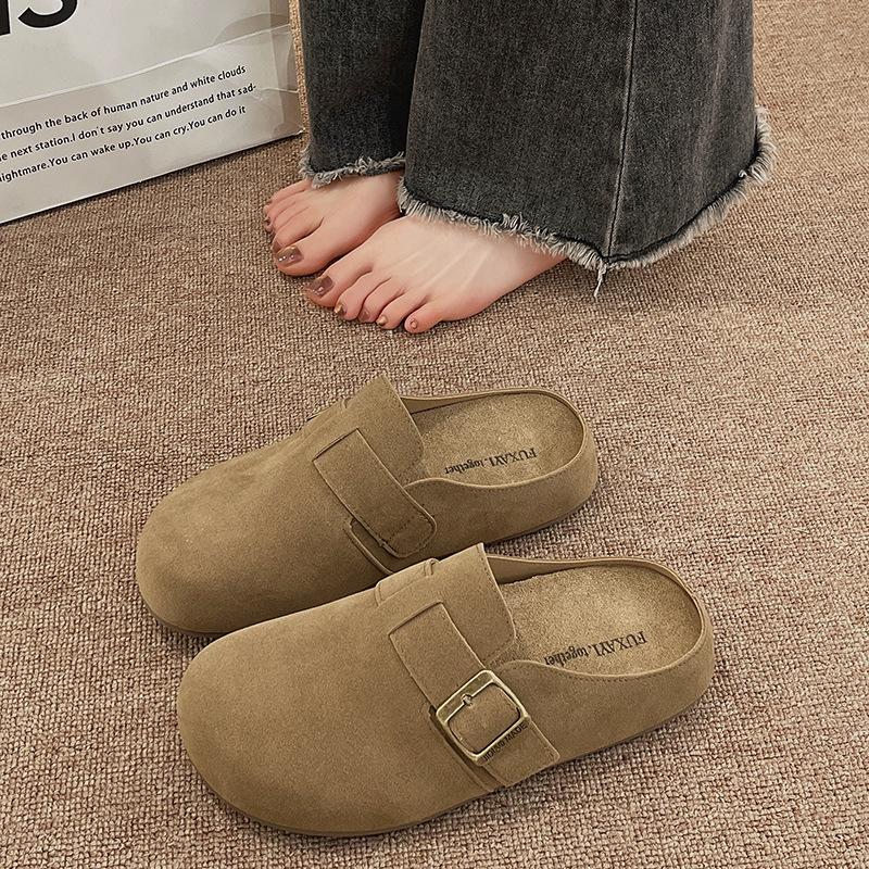 inner heightening thick-soled bag head half slippers women's outer wear spring and autumn new one-pedal Boken slippers