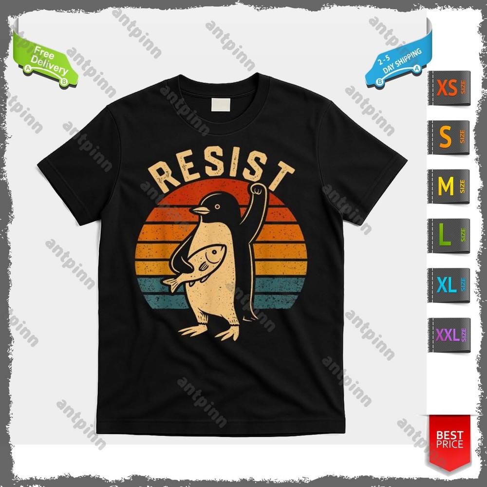 Penguin Resist Protest Against Tariffs Vintage Retro Sunset T-Shirt Unisex Unisex T-Shirt XL