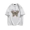 grey cotton short-sleeved t-shirt women's summer new small butterfly print ins design sense niche loose top
