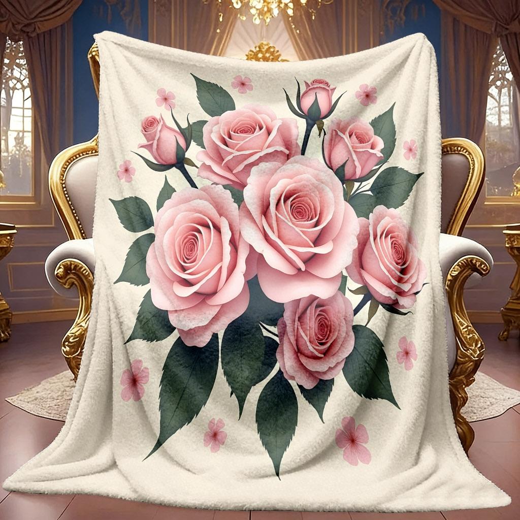 A 2D Pink Rose-themed Flannel Blanket with Soft High-definition Digital Printing, a Cooling Blanket Suitable for All Seasons! Soft and Breathable 100%