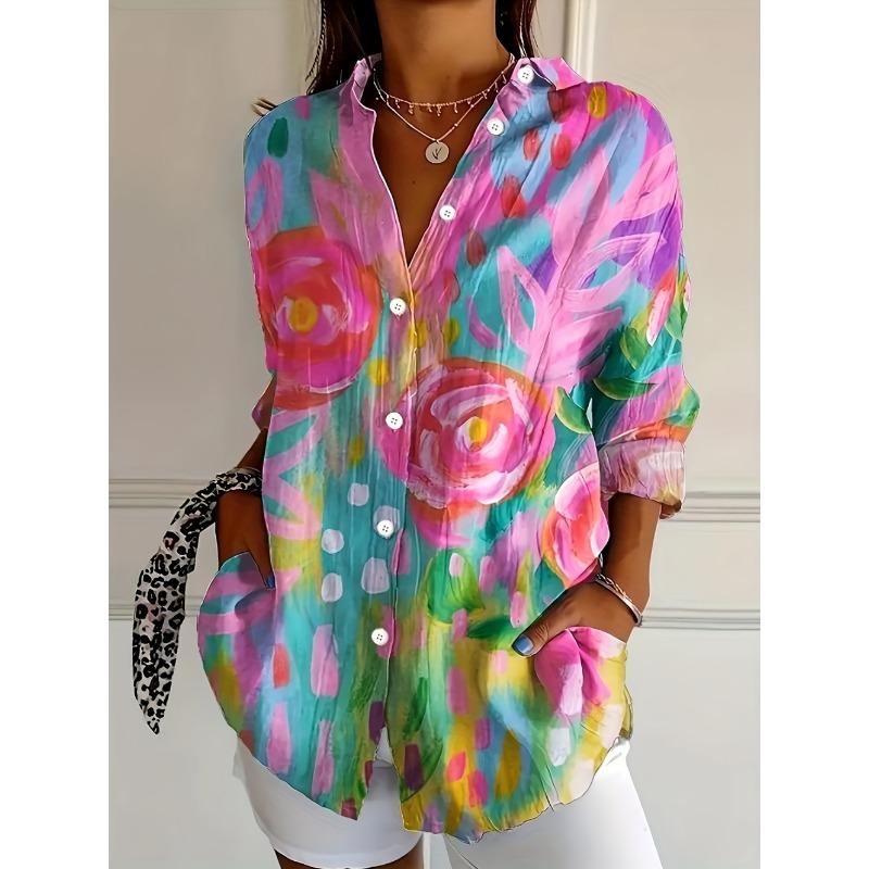 Fashion Women's Summer Shirt Top Elegant Long Sleeve Button Floral Print Shirt Sophisticated Casual Comfortable Women's Clothing