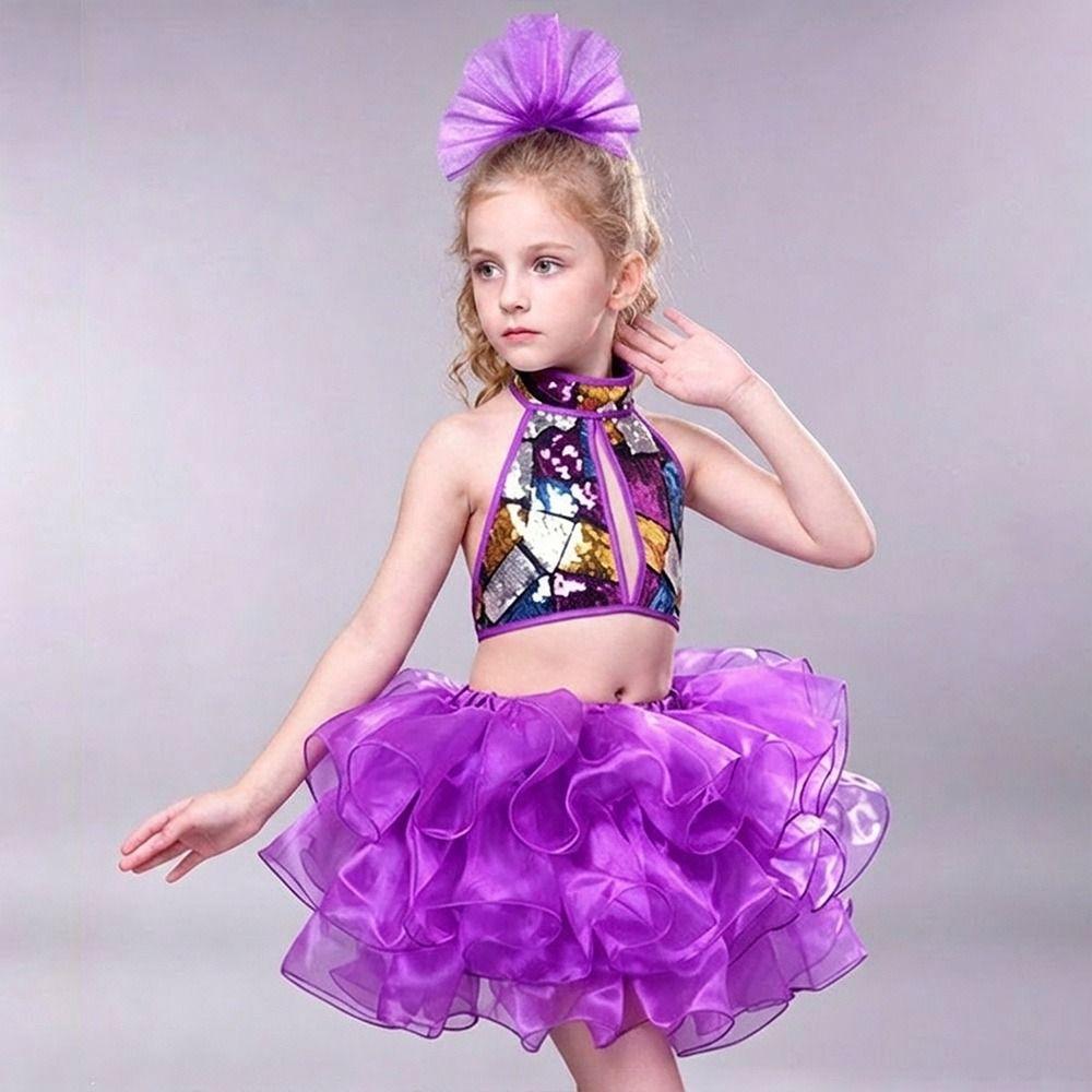 Sequins Jazz Dance Costume with Headwear Children Dance Outfit Stage Performance Costume  Kids