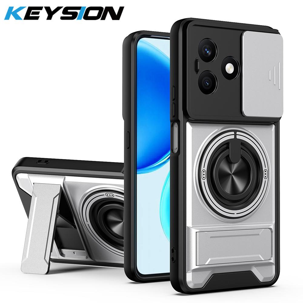 KEYSION Magnetic Phone Case for HONOR X8d Slide Camera Protection Upright Kickstand 360°Ring Shockproof Back Cover for Honor X8d