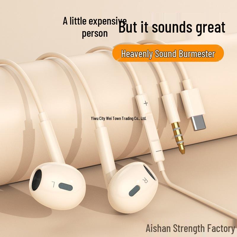 Wired In-Ear Noise Cancelling Earphones with Type-C Plug, Compatible with OPPO, Huawei, Vivo, Xiaomi