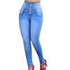 New Womens High Waist Jeans Stretch Pencil Denim Pants Solid Color Slim Skinny Jeans