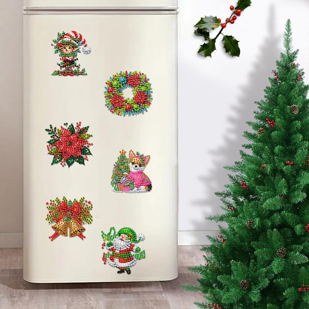 6Pcs Acrylic Christmas Animals Fridge Stickers Diamond Art Magnets Decals Diamond Painting Fridge Magnet for Adults Beginners
