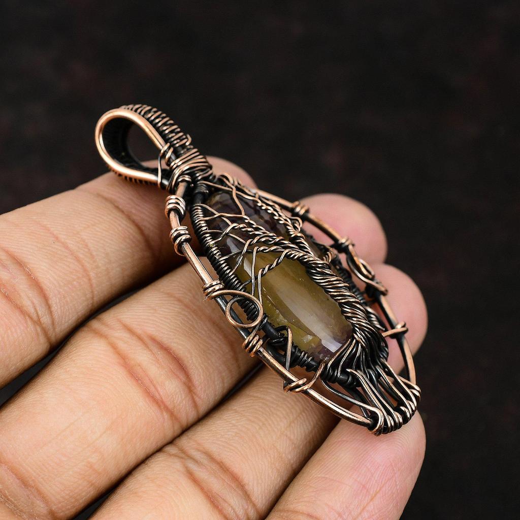 Baum des Lebens Multi-Fluorit Edelstein Anhänger Kupferdraht gewickelter Anhänger Geschenk für Sie Einzigartiger Schmuck Handgefertigter Schmuck Multi-Fluorit Schmuck