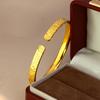 New Chinese Style Gold Crushed Ice Bangle with Auspicious Words - Versatile Open Design