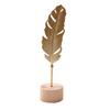 jijijing Metal Leaf Ornaments, Gold Palm Leaf, Ginkgo Feather Statue with Wood Base, Modern Desktop Sculpture for Living Room, Bookshelf, Office Desk