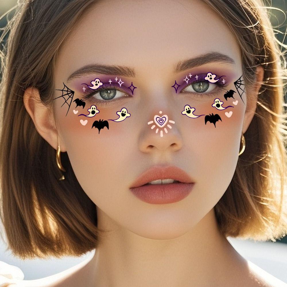 12pcs Waterproof Halloween Face Tattoo Portable Halloween Bat Face Stickers  Enhance Atmosphere