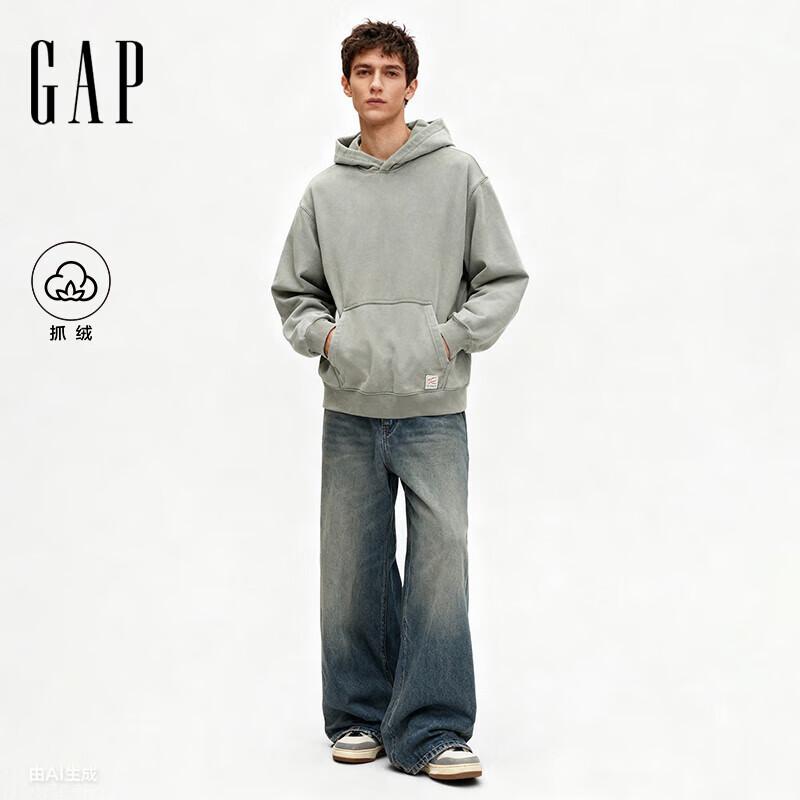 GAP Unisex Classic Logo Heavyweight Fleece Washed Loose Fit Hoodie
