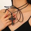 Gothic Black Cross Pendant Choker Necklace for Women Men Punk Vintage Adjustable Rope Chain Neck Charm Jewelry Accessories