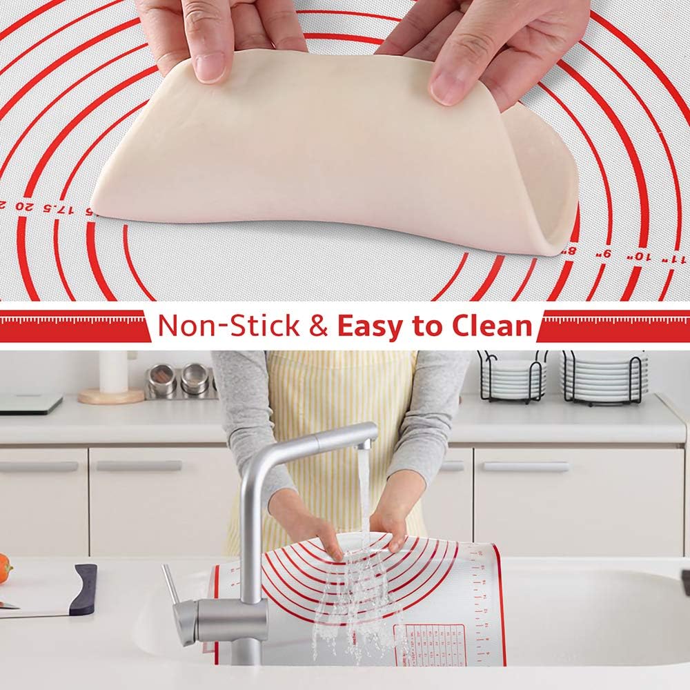 Non Slip Silicone Pastry Mat with Measurements Nonstick Thick Baking Mat for Rolling Out Dough Fondant Pizza Mat Counter Mat