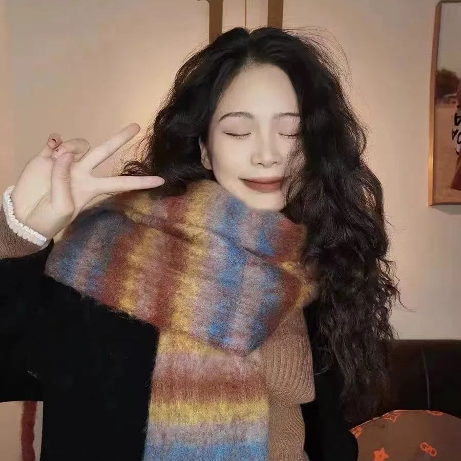 Thick Stripe Pashmina Shawl Scarf Woman Winter Warmer Scarves Lady Fashion Long Wraps Plaid Printed Muffler Soft Shawl