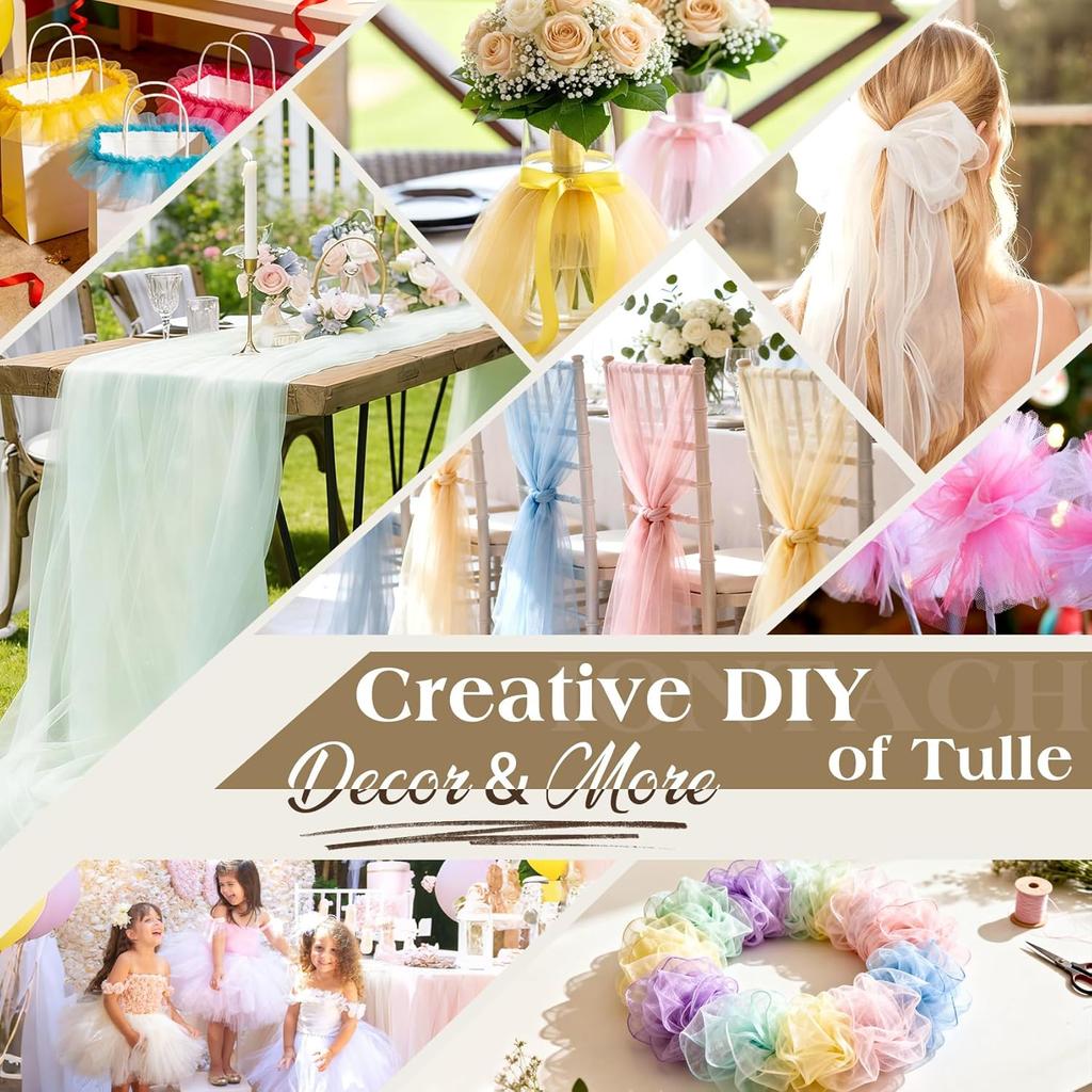 Organza Tulle Fabric, Sheer Silky Netting Fabric for Wedding Birthday Party Event Decorations Table Skirt DIY Decor Chair Bows