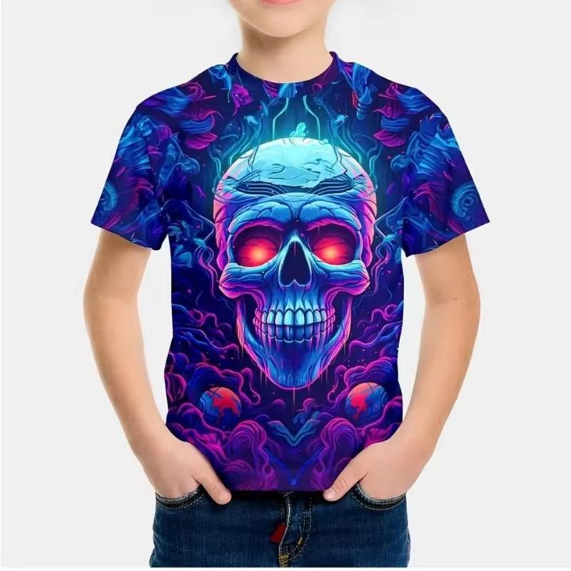 Boys Clothes Horror Skull 3D Print Graphic T Shirts Outdoor Fun Children's Clothing Summer Casual Short Sleeves Children's T-Shirt