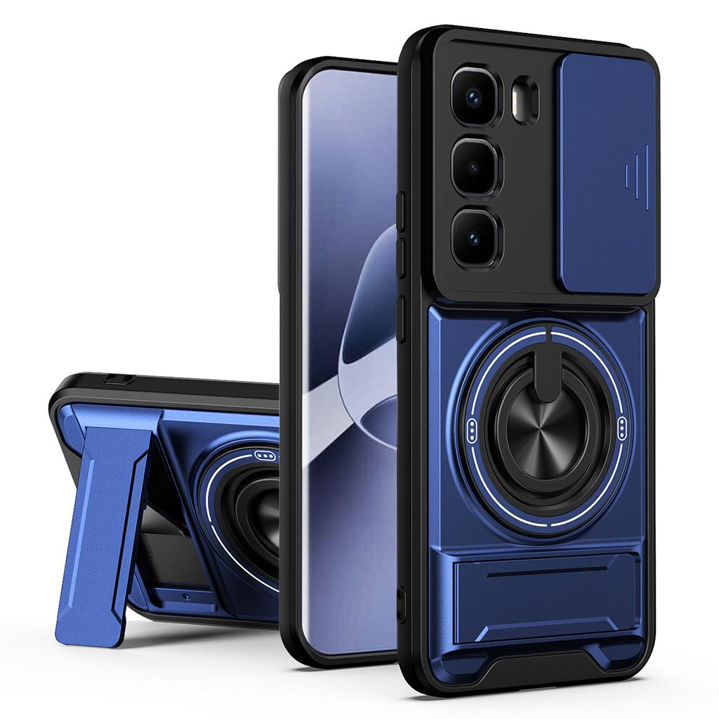For Infinix Hot 60 Pro+ 4G Magnetic Case Ring Holder Foldable Kickstand TPU PC Phone Cover with Camera Lens Slider