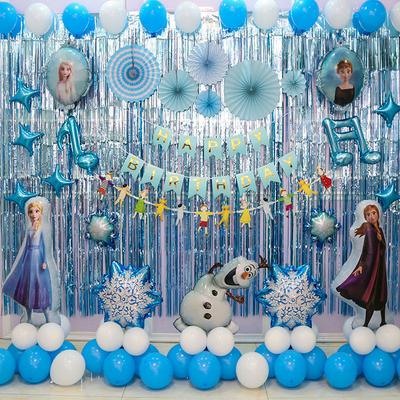 Narozeninová dekorace s tématem Ledového království Balónková sada Princezna Elsa Anna Hliníková fólie Uspořádání pro dětskou párty
