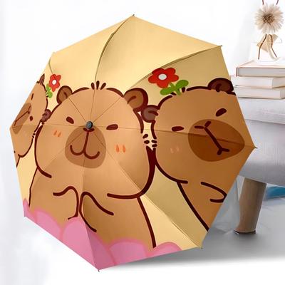 1pc Capybara Cute Automatic Folding Umbrella with 8 Bones, 3-Fold Compact Umbrella, Compact Design On-the-Go Essential, Casual Outdoor Acces