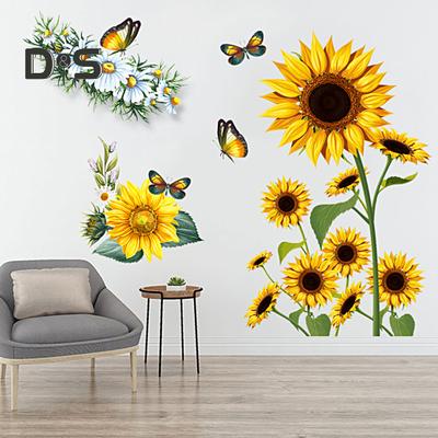 Waterproof 2Pcs Wall Stickers Self Adhesive PVC Wall Floral Sunflower Decal Easy Peel Butterfly Sticker Home Supplies
