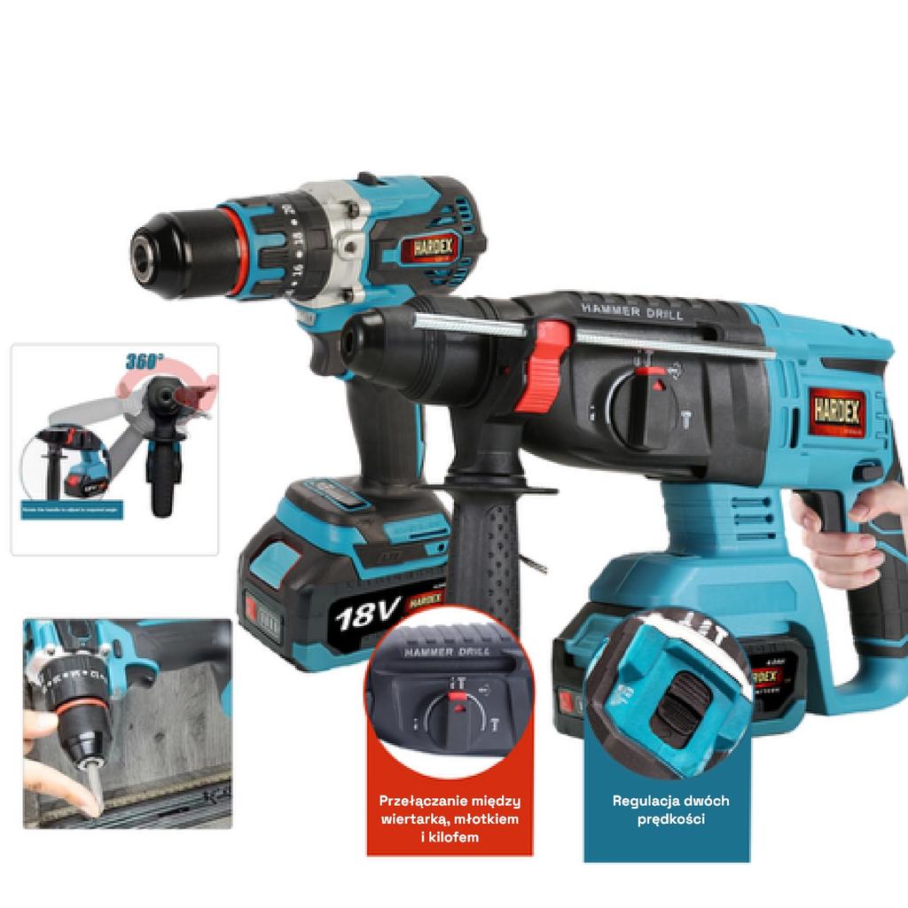 HARDEX 2in1 Set - 13mm Brushless Impact Drill + 26mm Hammer Drill 2 X 4.0 Ah Batteries