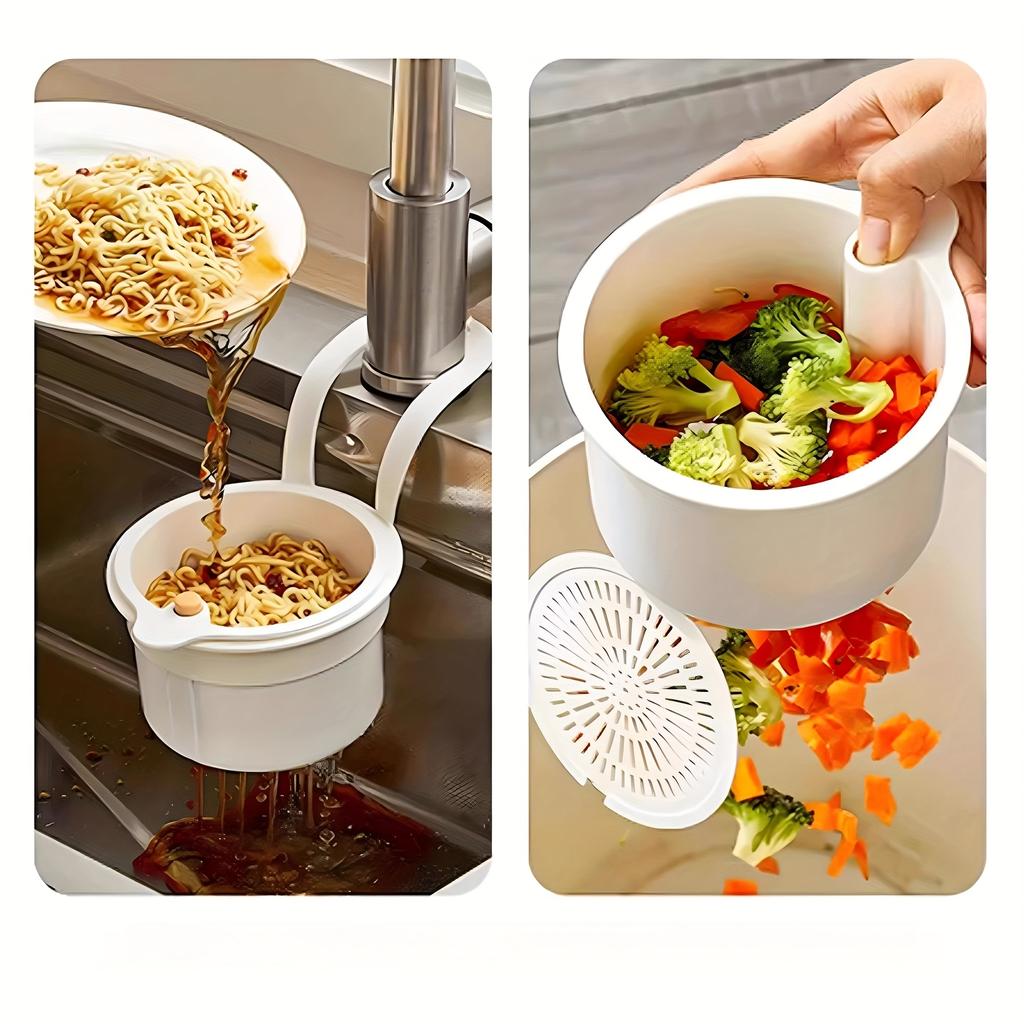 2pcs Multi Purpose Hanging Filter Sink Basket Push button drain and storage design, split filter, one second installation, durable plastic, kitchen