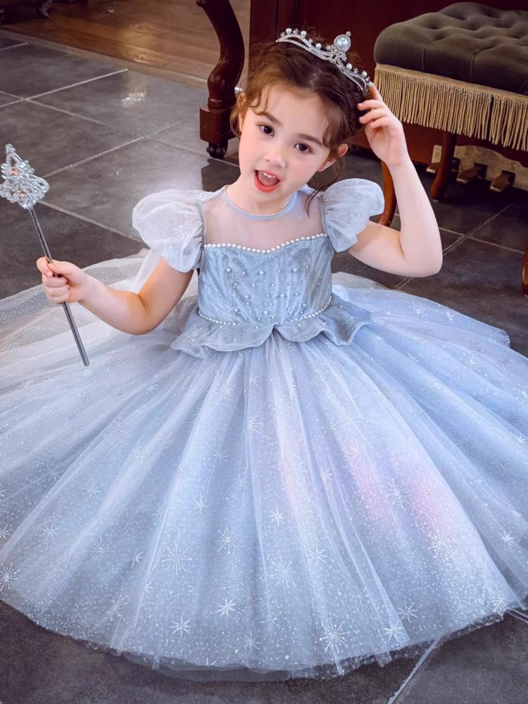 Girls' Princess Dress Summer Dress 2026 New Children's Puff Mesh Bubble Sleeve Dress Girls' Birthday Dress