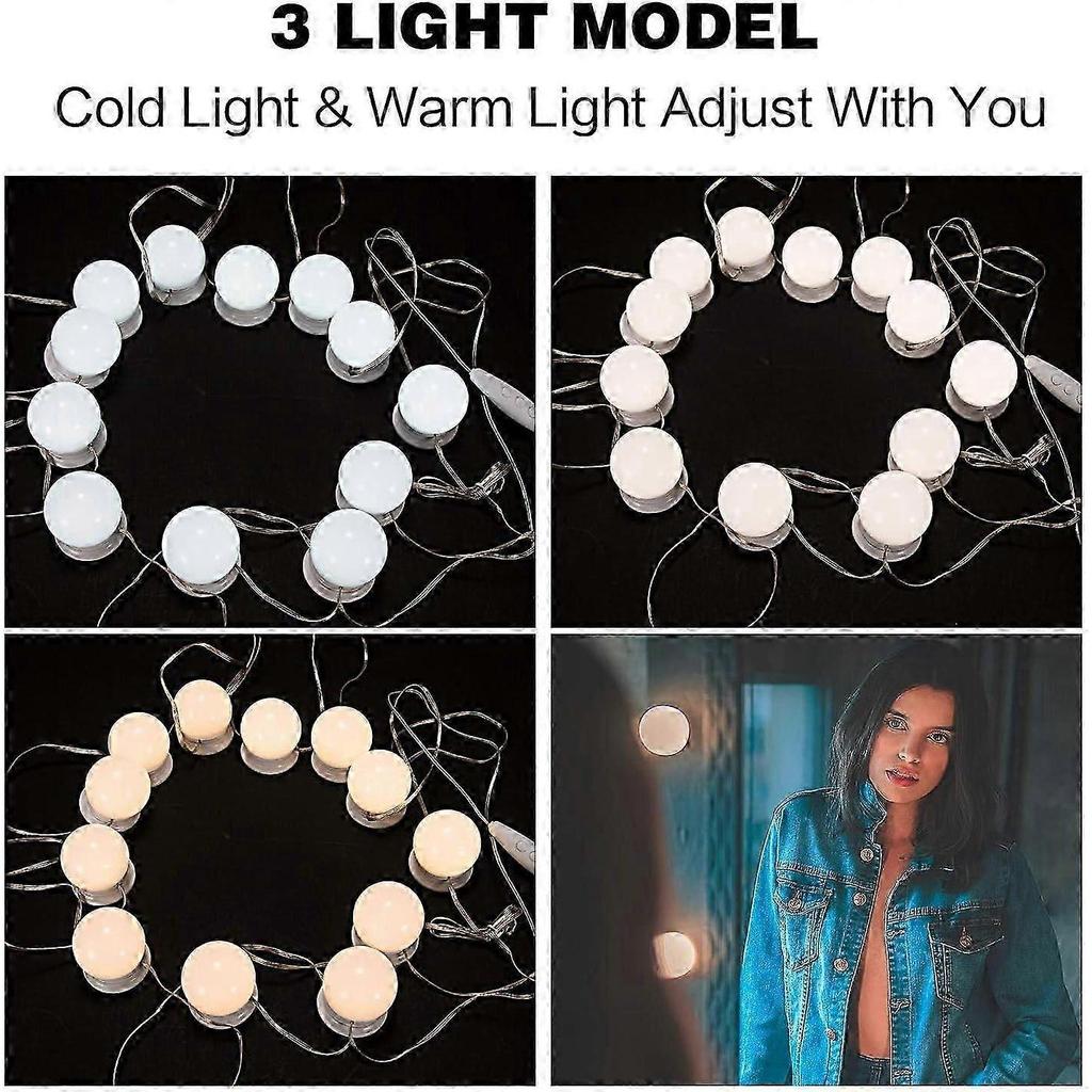 12 Bulb Hollywood LED Mirror Light Kit with Adapter - 3 Colors & 10 Brightness Levels (Mirror Not Included)
