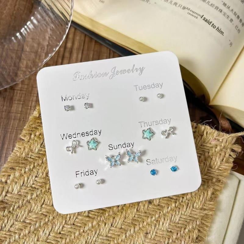 Delicate Butterfly Star Earrings Set Imitation Pearl Stud Earrings Mini 7 Days Stud Earrings Dainty Daily Wear Jewelry Gifts