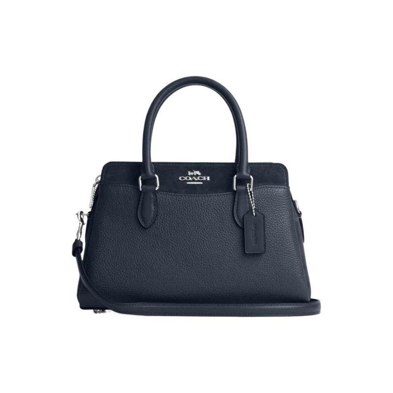 

COACH 18 solid color hardware buckle pebbled leather tote bag tote bag shopping shoulder handbag small size women s blue синій