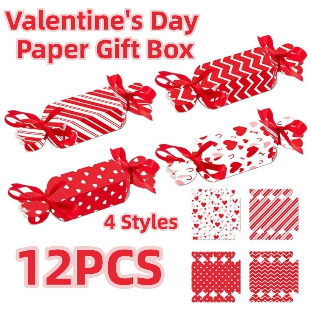 Creative Valentine's Day Paper Gift Box Red Candy Shape Valentine's Day Candy Container DIY Striped