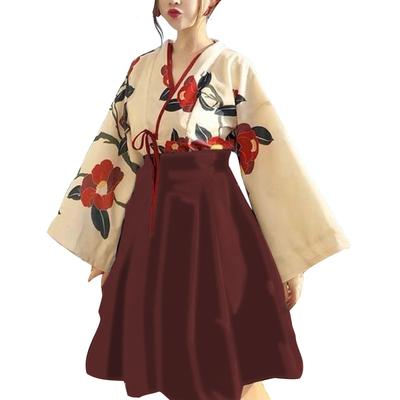 Taisho Roman Cosplay Hakama Kimono Artı Lolita Kısa Boy [RONGUI] Kadın Kostümü, Beden, Stil, (M, Kırmızı)