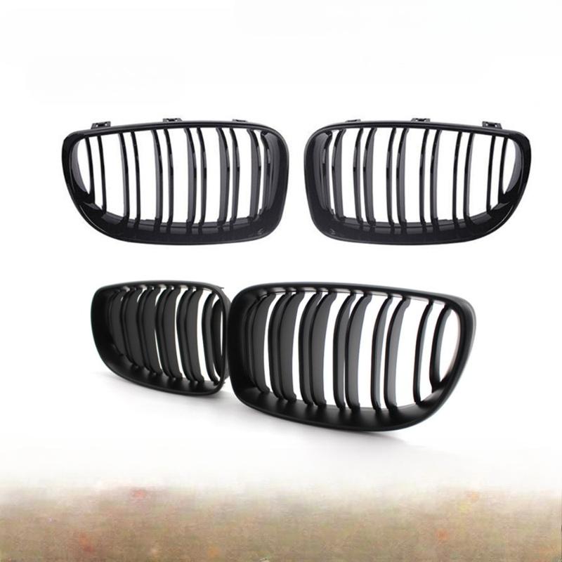 1Pair Car Front Bumper Kidney Grille For BMW E81 E87 E82 E88 128i 130i 135i 2008-2013 Glossy Black Double Line Racing Grill