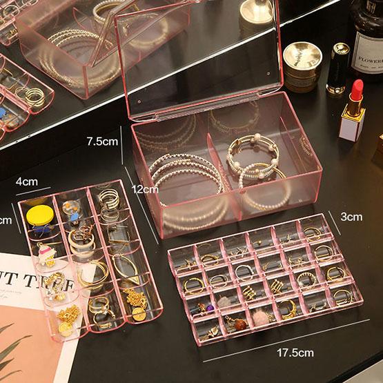 

Шкатулка для драгоценностей Прозрачная шкатулка для драгоценностей Многослойная коробка для хранения ювелирных изделий большой емкости Шкатулка для сережек Шкатулка для драгоценностей 12*7.5cm розовый