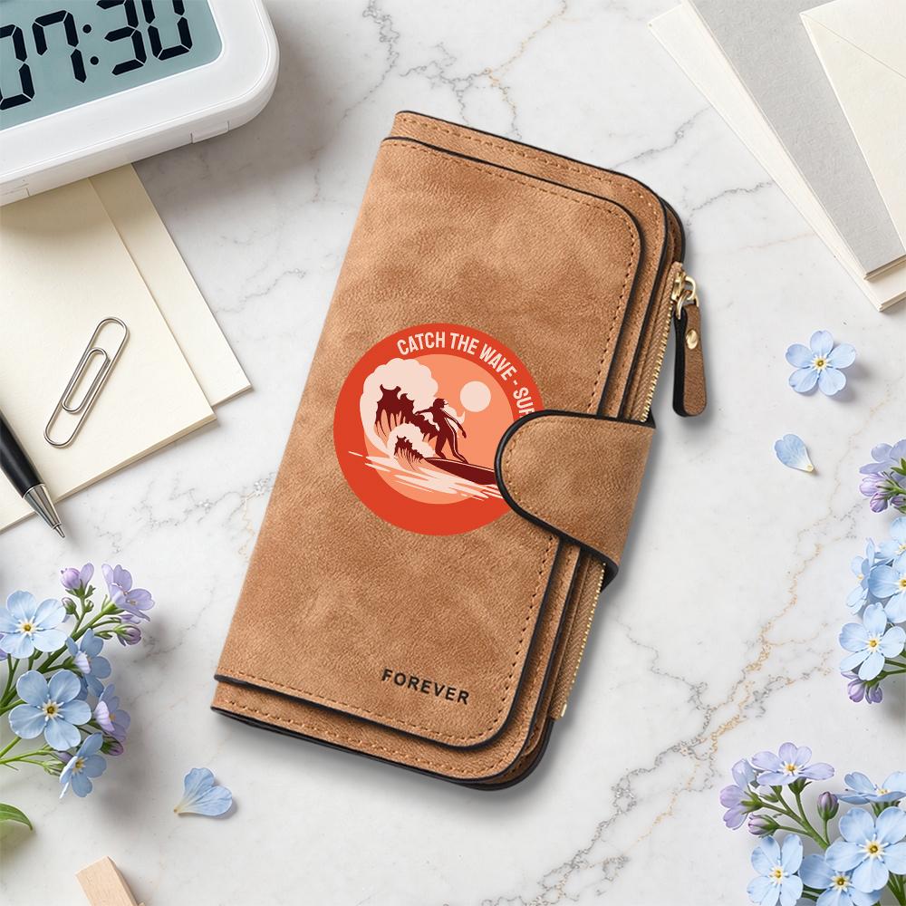 Surf Pattern Long Wallet Fashion Casual PU Card Holder Portable Daily Use Money Purse for Outdoor