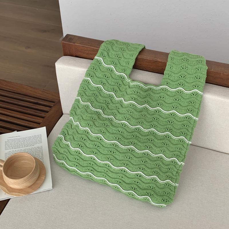 Wavy Polyester Knit Tote Bag for Women Oversized Handheld Shoulder Shopping Purse
