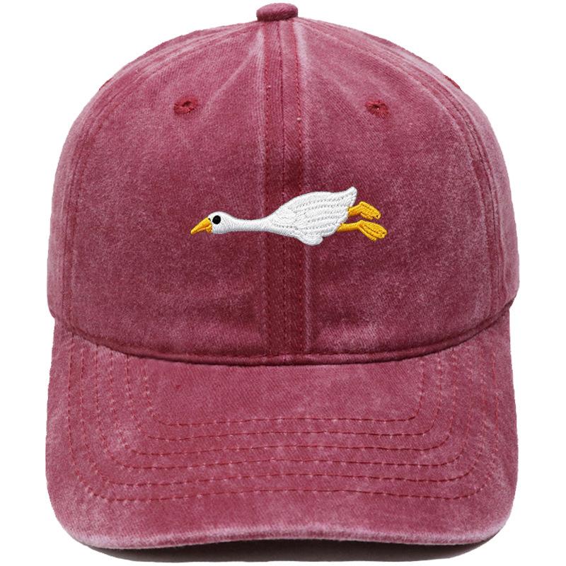 Cute lazy big white goose embroidered baseball cap washed retro dad hat men's and women's casual sunshade cap