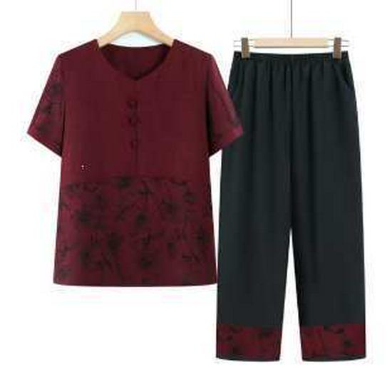 

Summer Suit for Moms 2026: Chic Short-Sleeve Top & Pants Set for Stylish Middle-Aged and Elderly Women 5XL красный