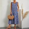 Elegantes Vintage Sommerkleid für Damen Bequemes Lockeres Langes Kleid mit Tasche Harajuku Rundhalsausschnitt Kurze Ärmel Einfarbige