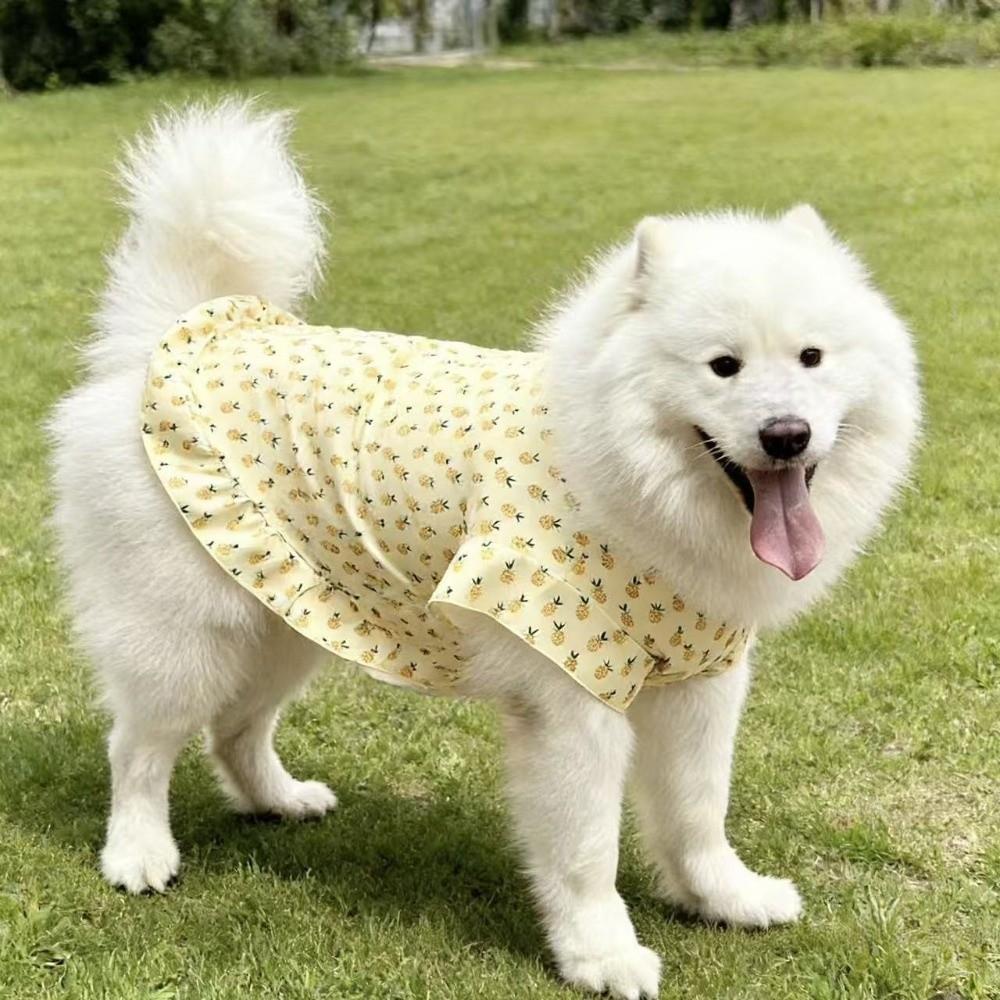 Fruit Print Pet Princess Dresses Flutter Sleeve Dog Cooling Clothes Dog Floral Skirt  for Pet Party