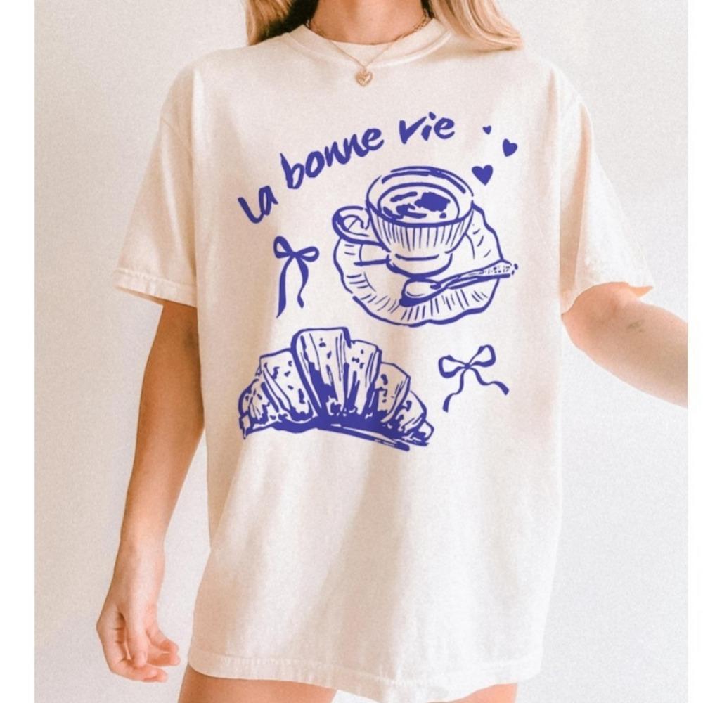 Paris Croissant Coffee Graphic Tee La Bonne Vie Unisex Shirt