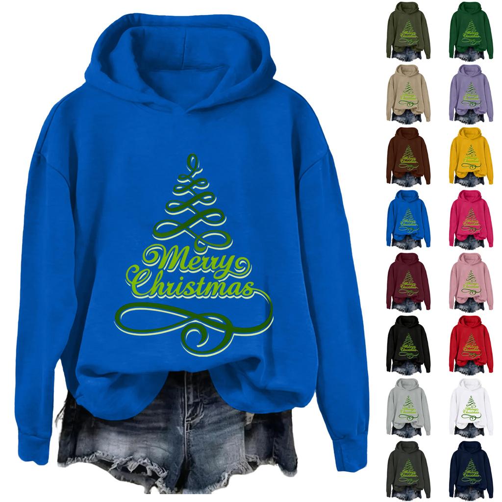 Ladies' Christmas Printed Casual Long Sleeved Round Neck Sports Hoodie Top