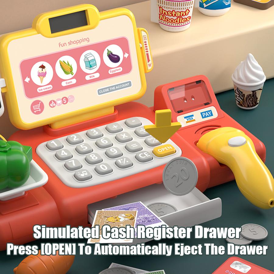 36pcs Children Humorous Supermarket Cash Register Speech Intelligent Recognition Pretend Checkout Featuring Cash Register Role Playing Playthings