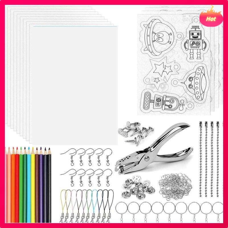 

Листи термоусадочного пластику з кольоровими олівцями - Набір брелків Shrinkydink з 183 предметів для дитячих виробів, виготовлення прикрас DIY